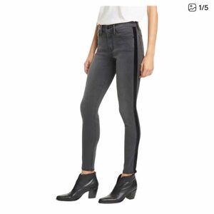 Frame Le Skinny de Jeanne Denim Gray Jeans with Black Velvet Side Stripe